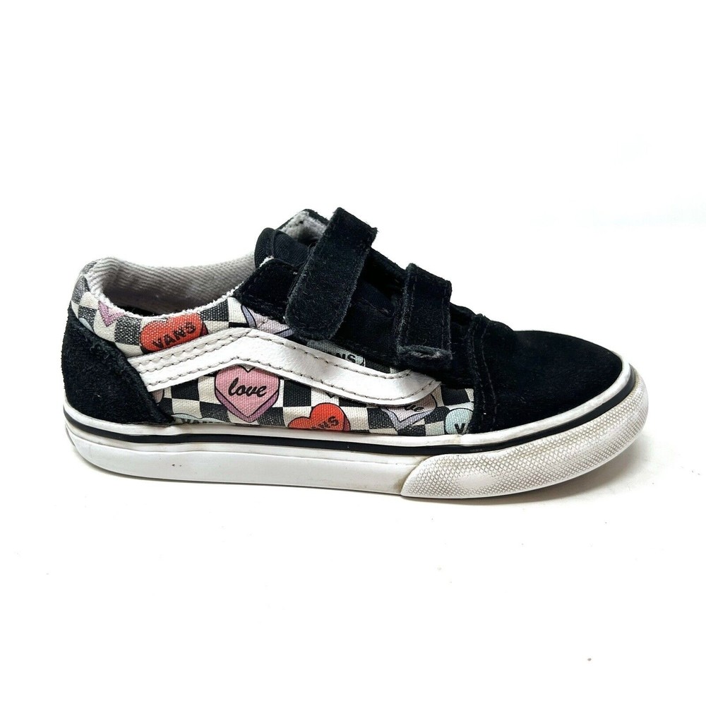 Vans Old Skool V Candy Hearts Toddler Size 9.5 Black White Walking Sneaker Shoes
